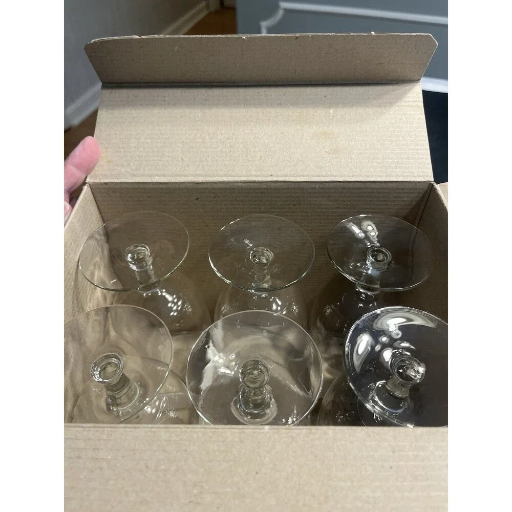 6pc Pottery Barn Clear Glass Wine Goblets Water 11 3/4oz Made in Holland